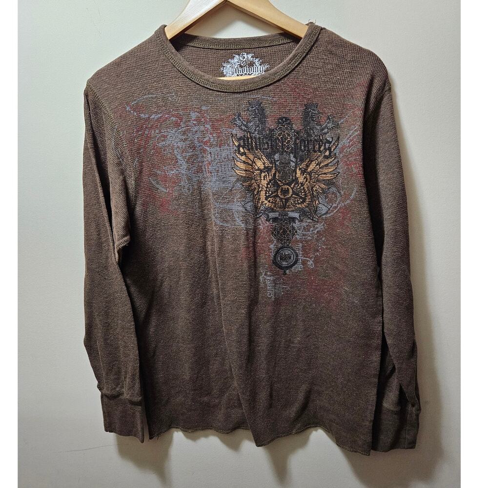 Dikotomy Cross Wing Grunge Cyber Y2K Thermal Style Long Sleeve Shirt LARGE
